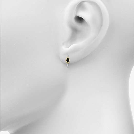 Womens Genuine Black Onyx 10K Gold Sterling Silver 20.5mm Marquise Hoop Earrings