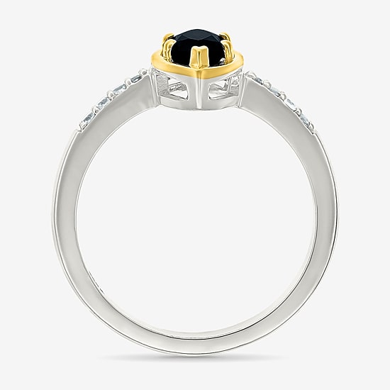 Womens Genuine Black Onyx 10K Gold Sterling Silver Marquise Side Stone Cocktail Ring