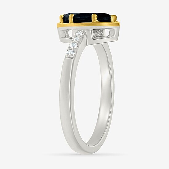 Womens Genuine Black Onyx 10K Gold Sterling Silver Marquise Side Stone Cocktail Ring