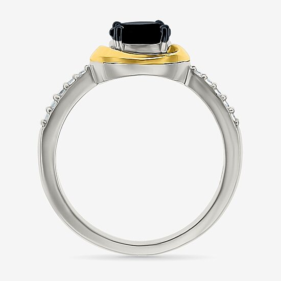 Womens Genuine Black Onyx 10K Gold Sterling Silver Round Side Stone Cocktail Ring