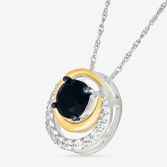 Womens Genuine Black Onyx 10K Gold Sterling Silver Round 18 Inch Pendant Necklace