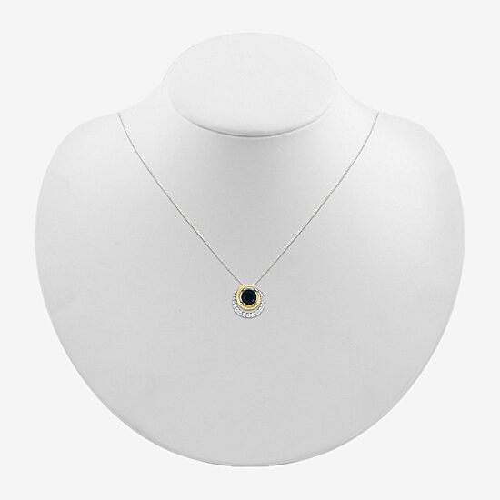 Womens Genuine Black Onyx 10K Gold Sterling Silver Round 18 Inch Pendant Necklace