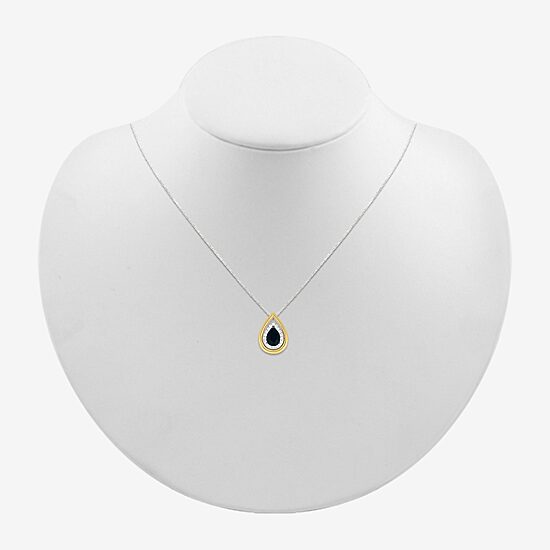 Womens Genuine Black Onyx 10K Gold Sterling Silver Pear 18 Inch Pendant Necklace