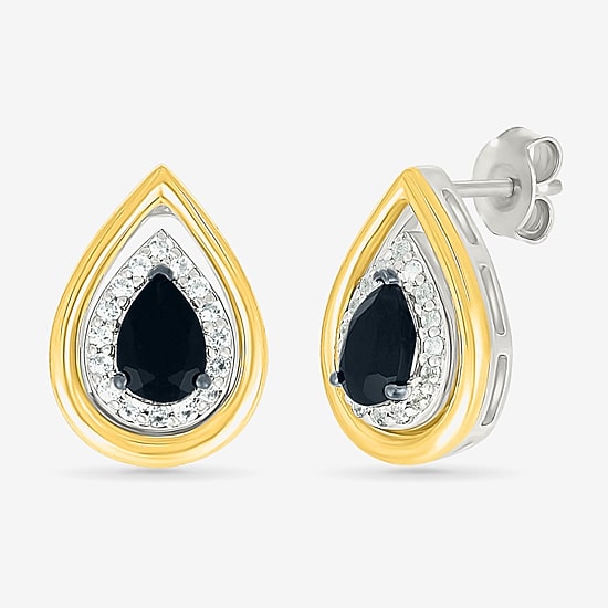 Genuine Black Onyx 10K Gold Sterling Silver 14.5mm Pear Stud Earrings