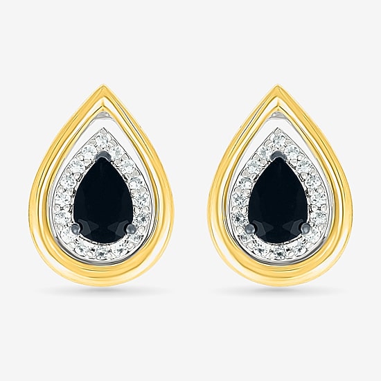 Genuine Black Onyx 10K Gold Sterling Silver 14.5mm Pear Stud Earrings