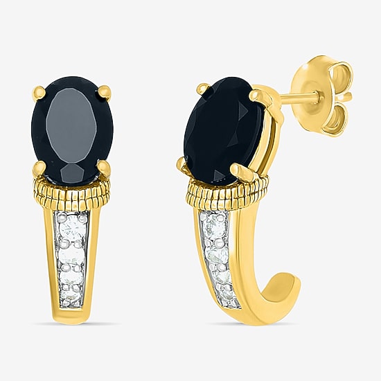 Womens Genuine Black Onyx 10K Gold Sterling Silver 16mm Oval Hoop Earrings