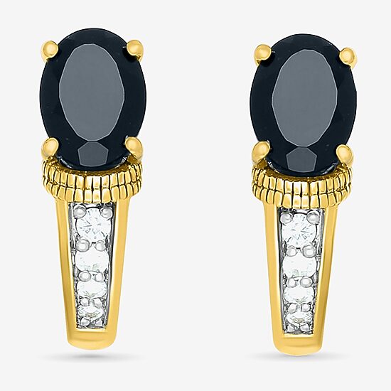 Womens Genuine Black Onyx 10K Gold Sterling Silver 16mm Oval Hoop Earrings