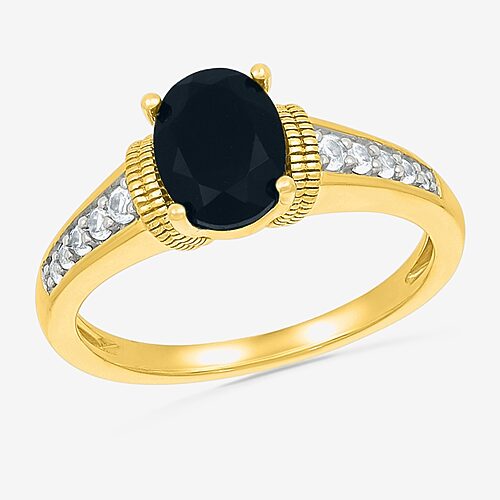 Womens Genuine Black Onyx 10K Gold Sterling Silver Oval Side Stone Cocktail Ring, 5 1/2