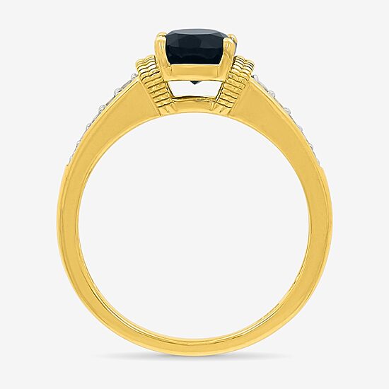 Womens Genuine Black Onyx 10K Gold Sterling Silver Oval Side Stone Cocktail Ring