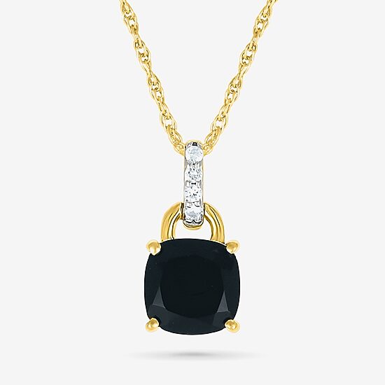 Womens Genuine Black Onyx 10K Gold Sterling Silver Cushion 18 Inch Pendant Necklace