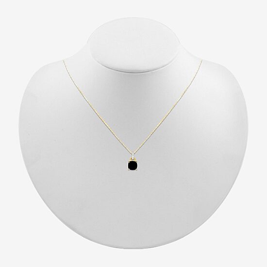 Womens Genuine Black Onyx 10K Gold Sterling Silver Cushion 18 Inch Pendant Necklace