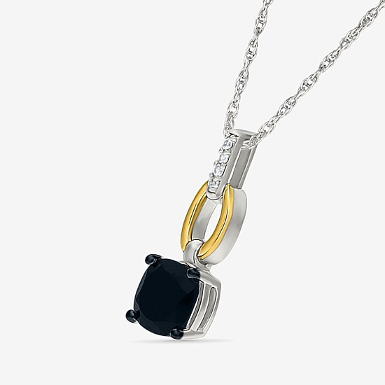 Womens Genuine Black Onyx 10K Gold Sterling Silver Cushion 18 Inch Pendant Necklace