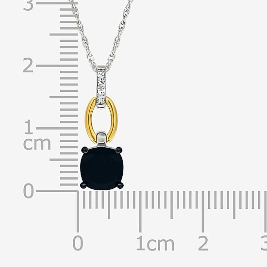 Womens Genuine Black Onyx 10K Gold Sterling Silver Cushion 18 Inch Pendant Necklace