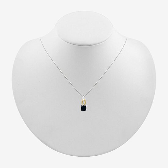 Womens Genuine Black Onyx 10K Gold Sterling Silver Cushion 18 Inch Pendant Necklace