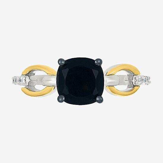 Womens Genuine Black Onyx 10K Gold Sterling Silver Cushion Cocktail Ring