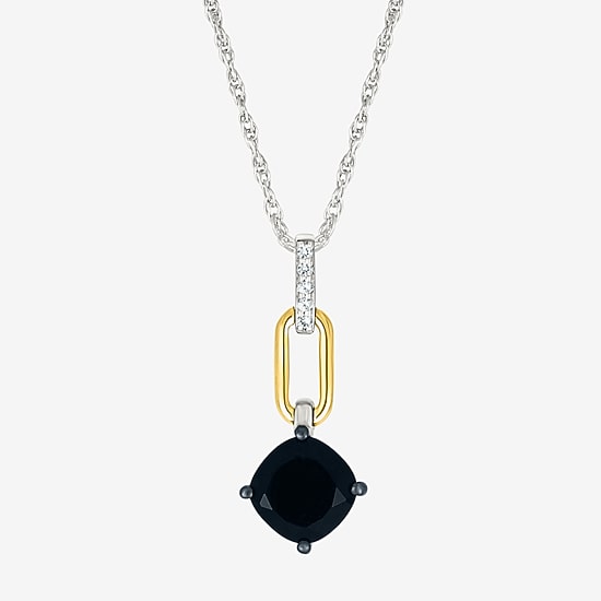 Womens Genuine Black Onyx 10K Gold Sterling Silver Cushion 18 Inch Pendant Necklace