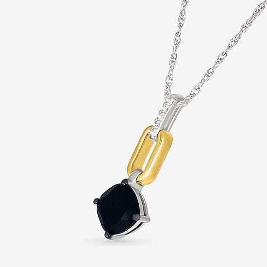 Womens Genuine Black Onyx 10K Gold Sterling Silver Cushion 18 Inch Pendant Necklace