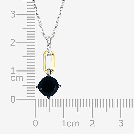Womens Genuine Black Onyx 10K Gold Sterling Silver Cushion 18 Inch Pendant Necklace