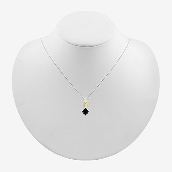 Womens Genuine Black Onyx 10K Gold Sterling Silver Cushion 18 Inch Pendant Necklace