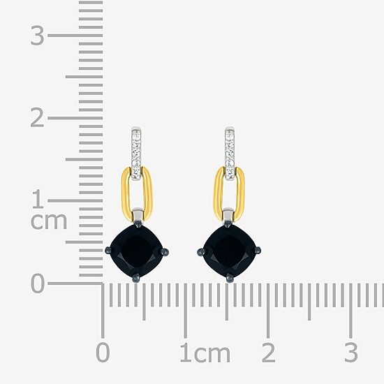 Womens Genuine Black Onyx 10K Gold Sterling Silver Cushion Drop Earrings