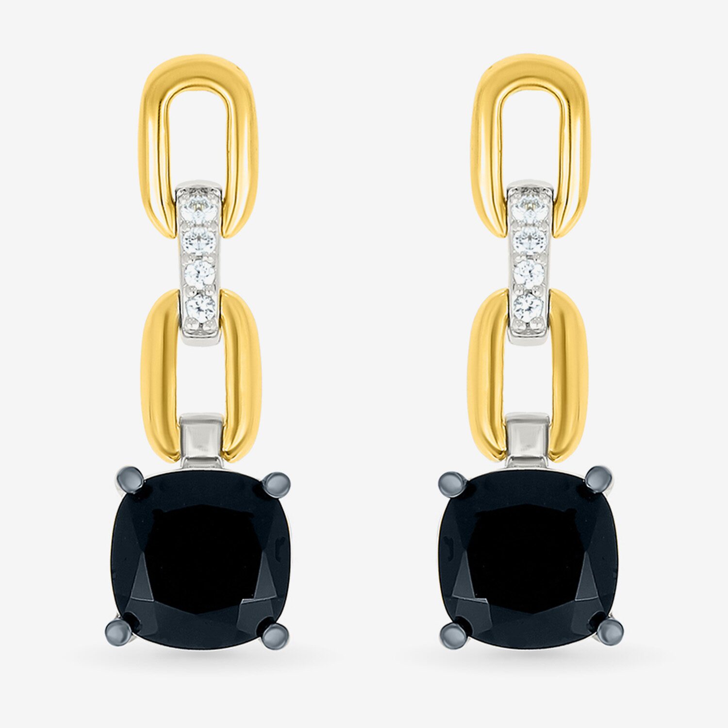 Womens Genuine Black Onyx 10K Gold Sterling Silver Cushion Drop Earrings