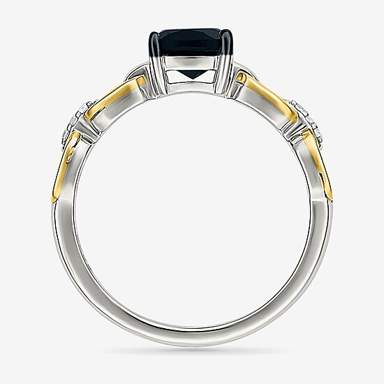 Womens Genuine Black Onyx 10K Gold Sterling Silver Cushion Cocktail Ring