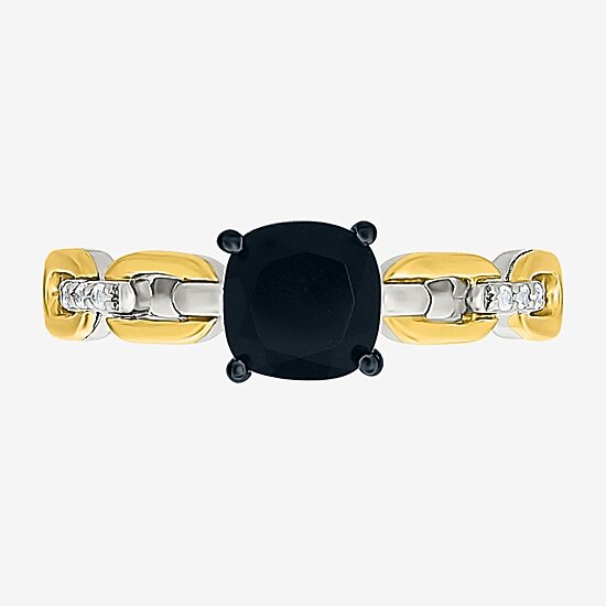 Womens Genuine Black Onyx 10K Gold Sterling Silver Cushion Cocktail Ring
