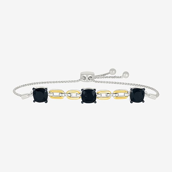 Womens Genuine Black Onyx 10K Gold Sterling Silver Cushion Bolo Bracelet