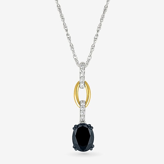 Womens Genuine Black Onyx 10K Gold Sterling Silver Oval 18 Inch Pendant Necklace