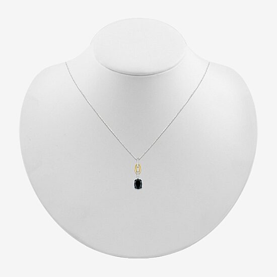 Womens Genuine Black Onyx 10K Gold Sterling Silver Oval 18 Inch Pendant Necklace