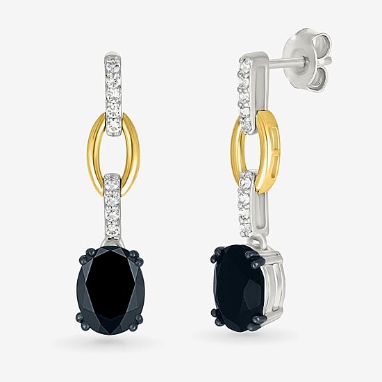 Womens Genuine Black Onyx 10K Gold Sterling Silver Oval Drop Earrings
