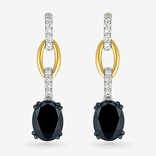 Womens Genuine Black Onyx 10K Gold Sterling Silver Oval Drop Earrings