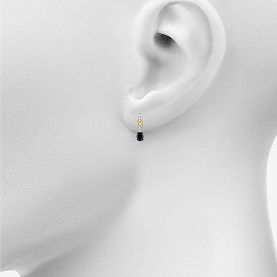 Womens Genuine Black Onyx 10K Gold Sterling Silver Oval Drop Earrings