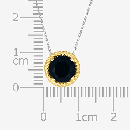 Womens Genuine Black Onyx 10K Gold Sterling Silver Round 18 Inch Pendant Necklace