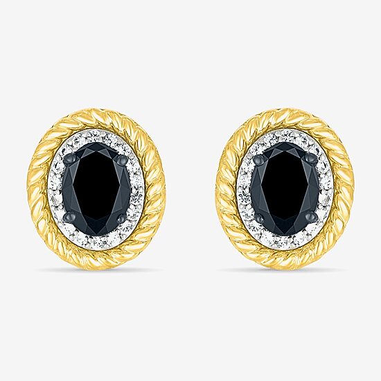 Genuine Black Onyx 10K Gold Sterling Silver 13mm Oval Stud Earrings