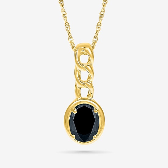Womens Genuine Black Onyx 10K Gold Sterling Silver Oval 18 Inch Pendant Necklace