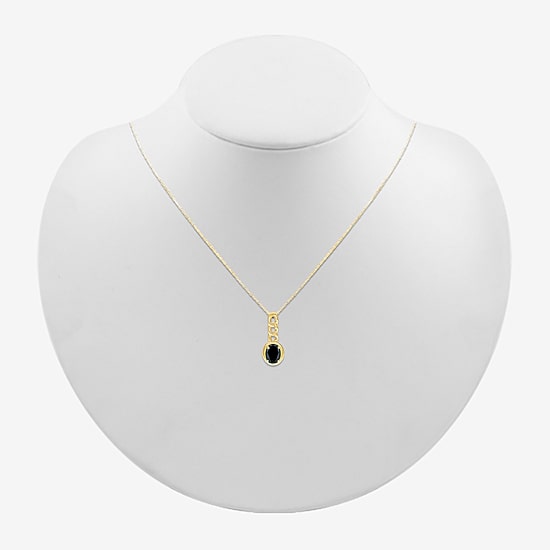 Womens Genuine Black Onyx 10K Gold Sterling Silver Oval 18 Inch Pendant Necklace