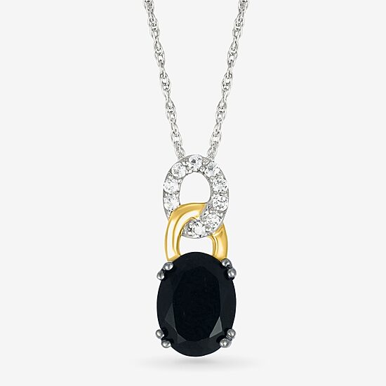 Womens Genuine Black Onyx 10K Gold Sterling Silver Oval 18 Inch Pendant Necklace