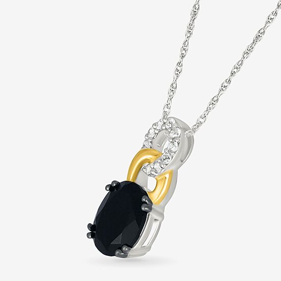 Womens Genuine Black Onyx 10K Gold Sterling Silver Oval 18 Inch Pendant Necklace