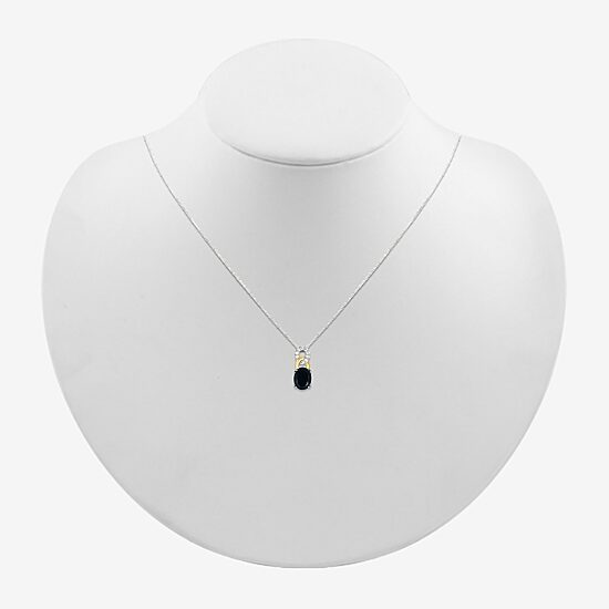 Womens Genuine Black Onyx 10K Gold Sterling Silver Oval 18 Inch Pendant Necklace