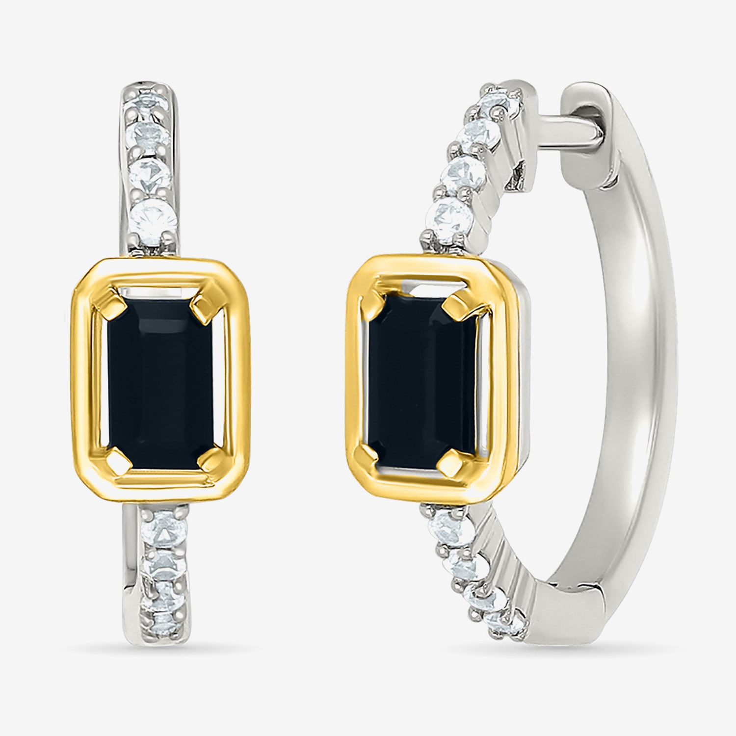Womens Genuine Black Onyx 10K Gold Sterling Silver 18mm Hoop Earrings