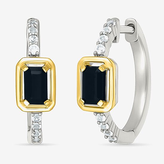 Womens Genuine Black Onyx 10K Gold Sterling Silver 18mm Hoop Earrings