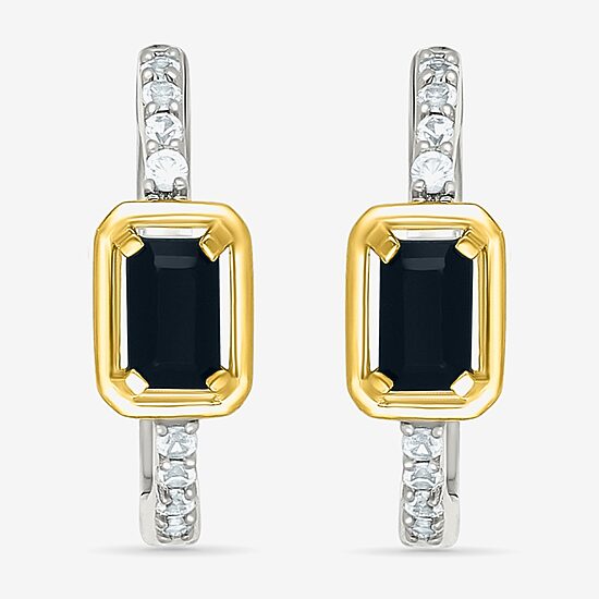 Womens Genuine Black Onyx 10K Gold Sterling Silver 18mm Hoop Earrings