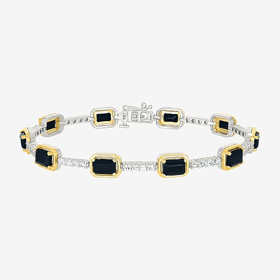 Womens Genuine Black Onyx 10K Gold Sterling Silver Tennis Bracelet