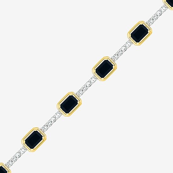 Womens Genuine Black Onyx 10K Gold Sterling Silver Tennis Bracelet