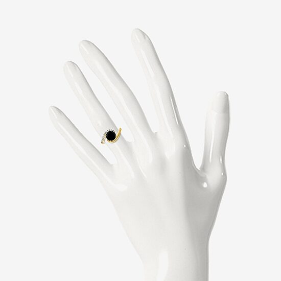 Womens Genuine Black Onyx 10K Gold Sterling Silver Round Bypass  Cocktail Ring