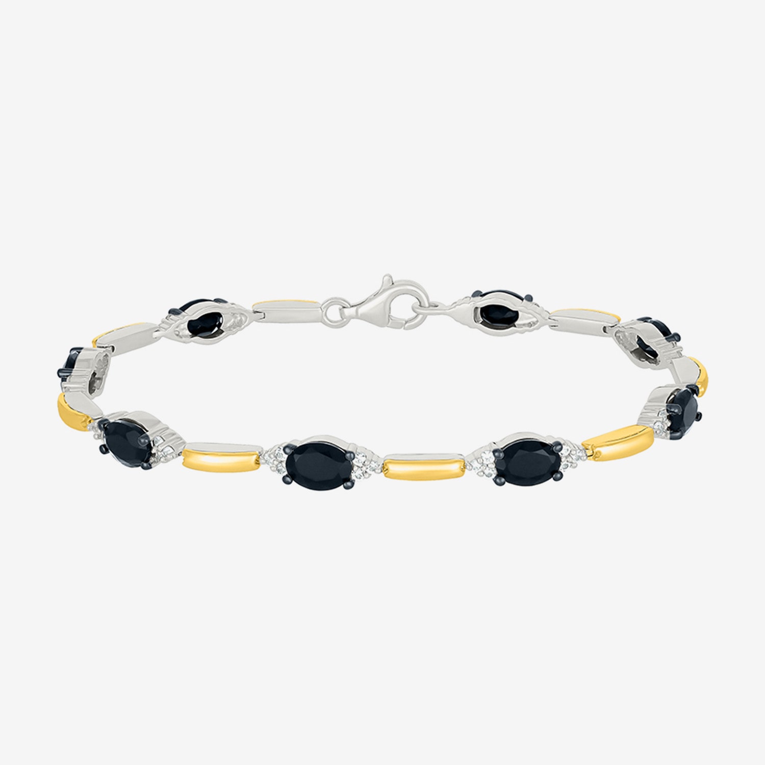 Womens Genuine Black Onyx 10K Gold Sterling Silver Oval Tennis Bracelet