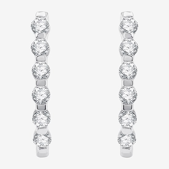 (G / Si1-Si2) 1 CT. T.W. Lab Grown White Diamond 10K White, Yellow, or Rose Gold 22.8mm Hoop Earrings