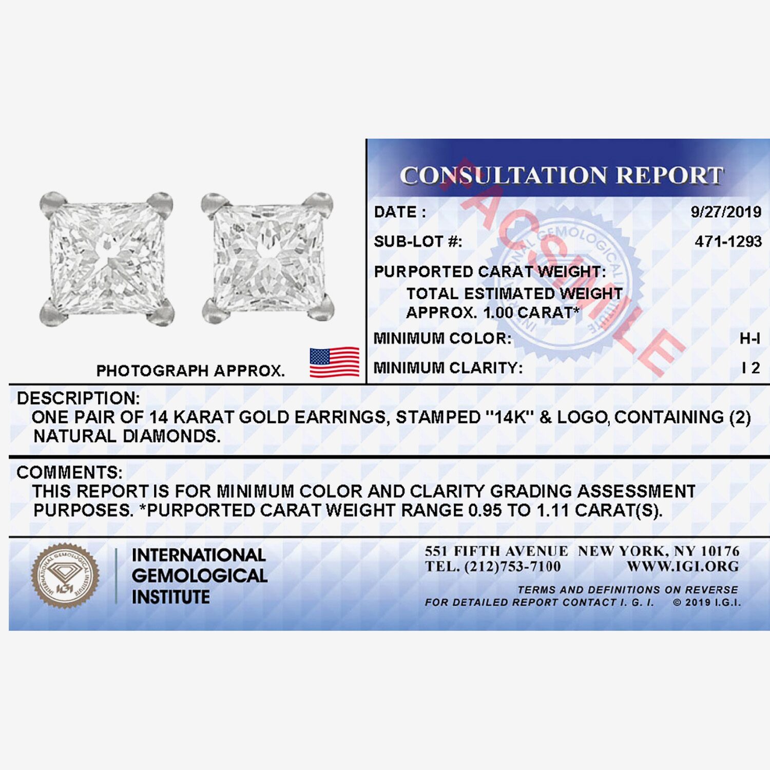 Deluxe Collection 1 CT. T.W. Natural White Diamond 14K Gold 5.2mm Stud Earrings