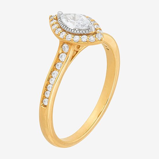(H-I / Si1-Si2) Womens 1/2 CT. T.W. Lab Grown White Diamond 10K Gold Marquise Side Stone Halo Engagement Ring